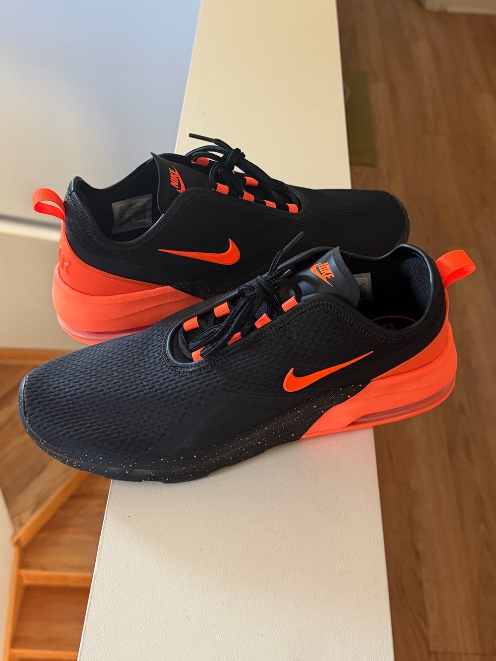 Brand new”NIKE AIR”men’s sneakers.Size-12,color-black/orange.(All day comfort)🧡